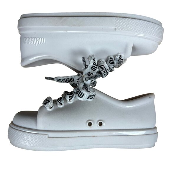 Mini Melissa Girl's White Rubber Lace Up Sneaker Size 8 - Picture 4 of 7